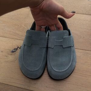 Hermes Gray Suede Mules